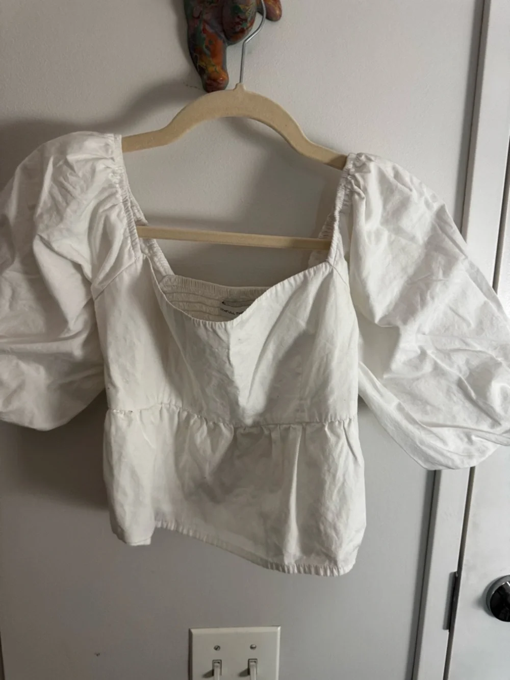 Faithfull the Brand Quincy‎ White Puff Sleeve Square Neck Peplum Top 4